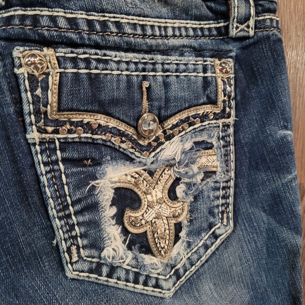 Rock Revival Fay Easy Bootcut Jeans 32x32 Thick Stitch Rhinestone Pocket FLAW - Picture 3 of 16